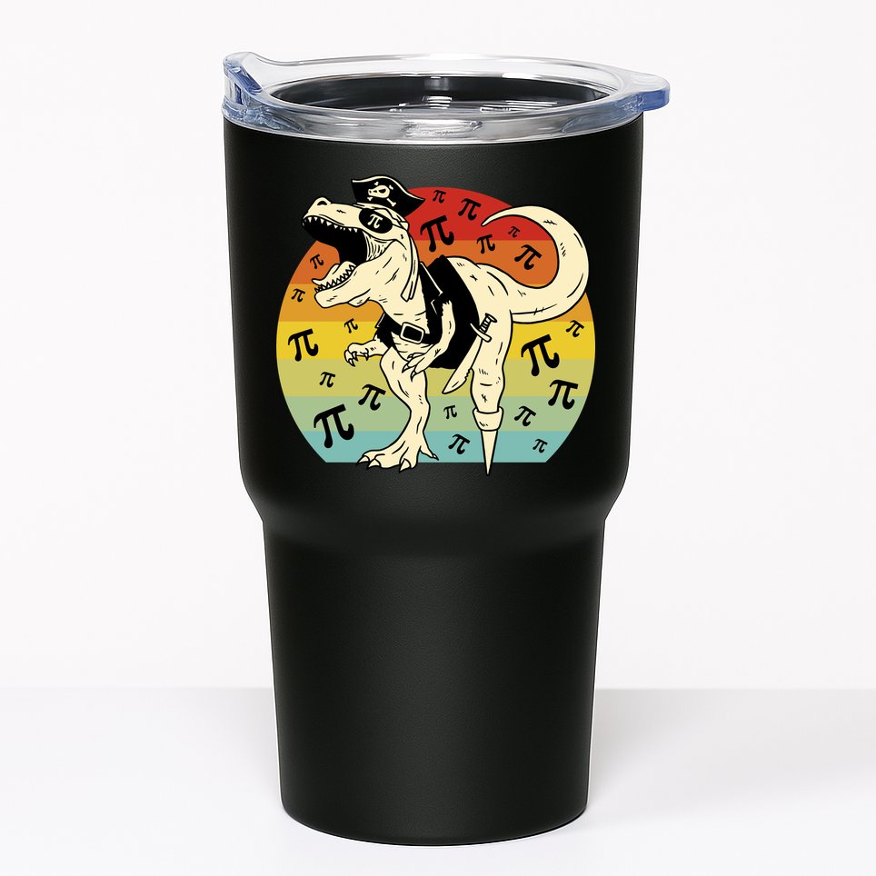 Pirate Dinosaur Retro Sunset Pi Day Tumbler