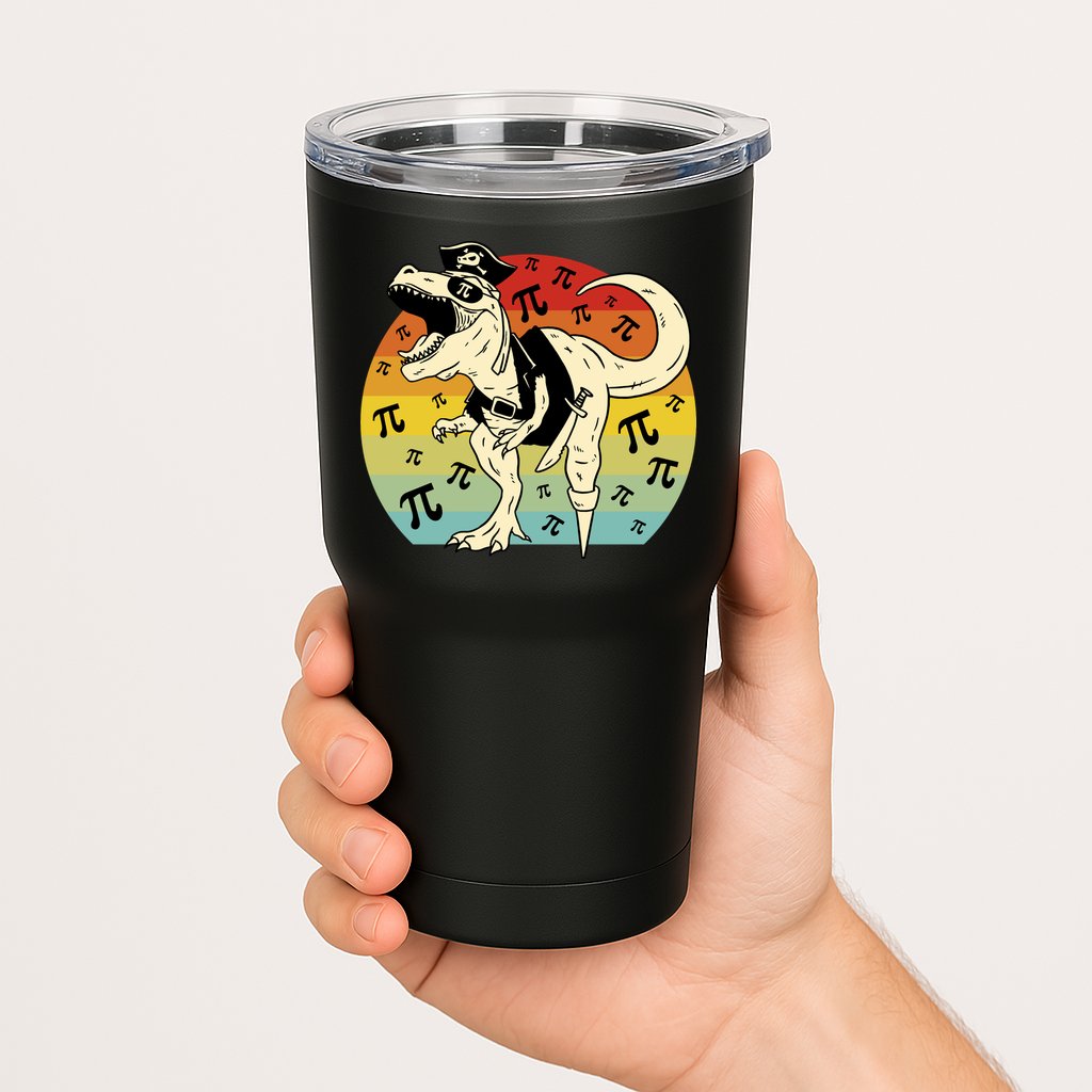 Pirate Dinosaur Retro Sunset Pi Day Tumbler