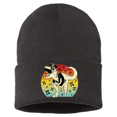 Pirate Dinosaur Retro Sunset Pi Day Sustainable Knit Beanie