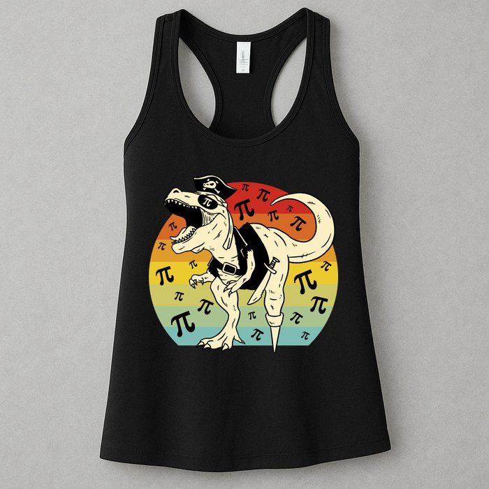 Pirate Dinosaur Retro Sunset Pi Day Womens Tank Top