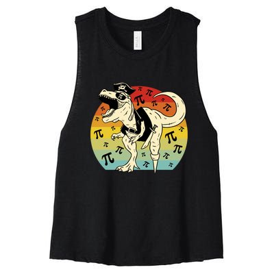 Pirate Dinosaur Retro Sunset Pi Day Women's Racerback Cropped Tank