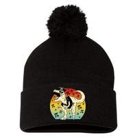 Pirate Dinosaur Retro Sunset Pi Day Pom Pom 12in Knit Beanie