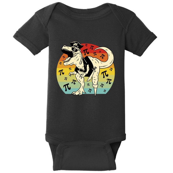 Pirate Dinosaur Retro Sunset Pi Day Baby Bodysuit