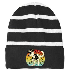 Pirate Dinosaur Retro Sunset Pi Day Striped Beanie with Solid Band