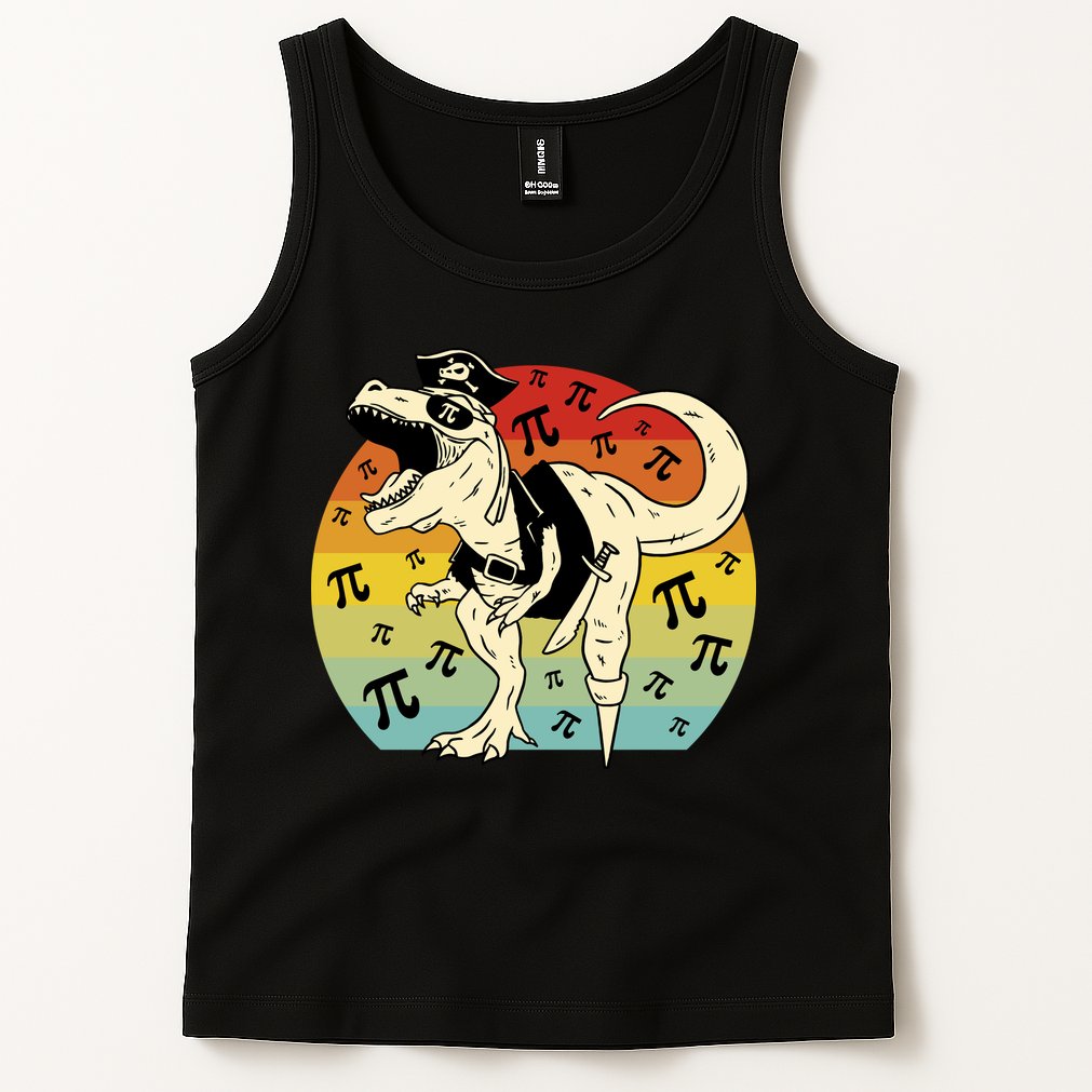 Pirate Dinosaur Retro Sunset Pi Day Tank Top