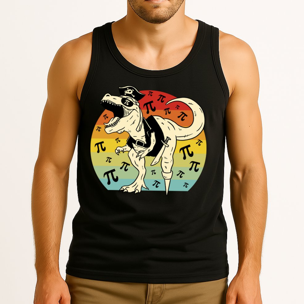 Pirate Dinosaur Retro Sunset Pi Day Tank Top