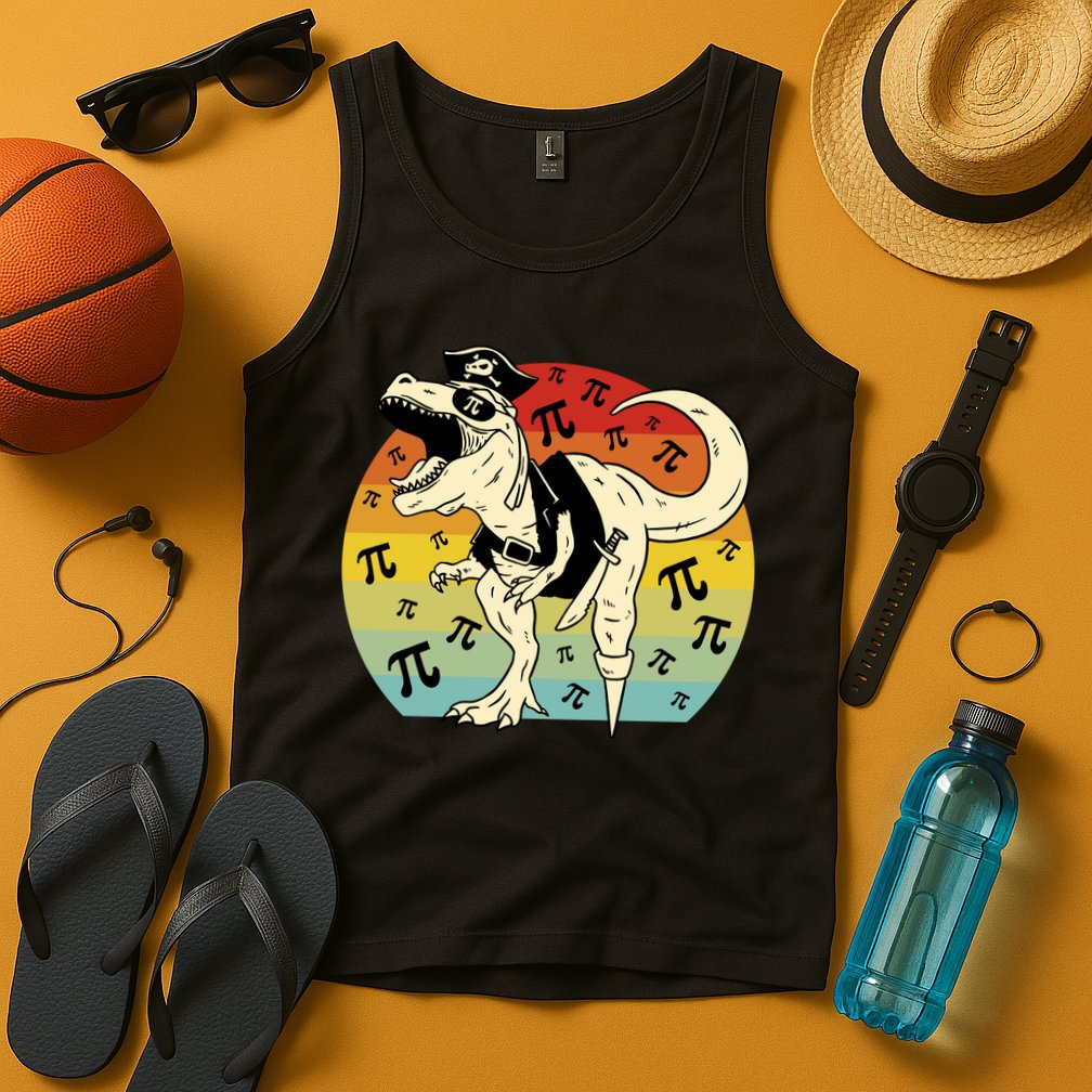 Pirate Dinosaur Retro Sunset Pi Day Tank Top