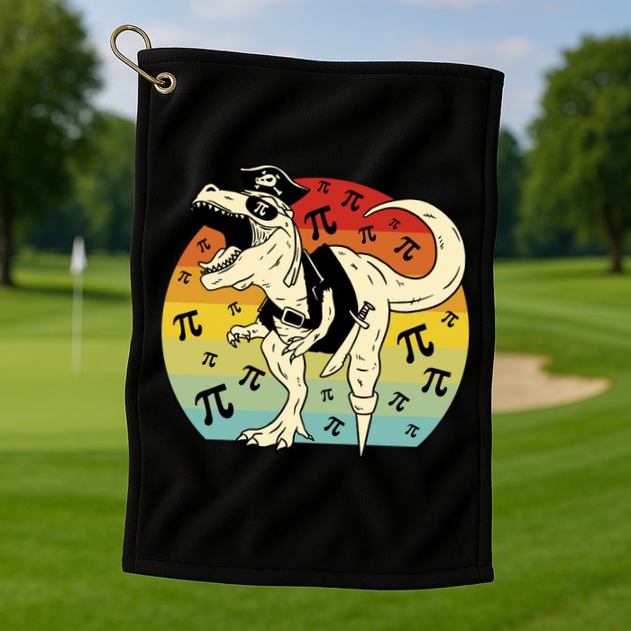 Pirate Dinosaur Retro Sunset Pi Day Golf Towel