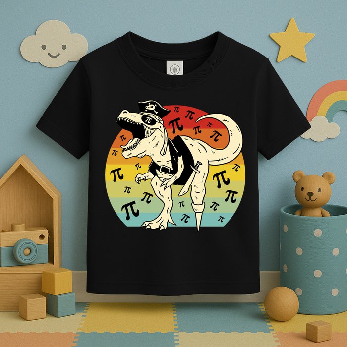 Pirate Dinosaur Retro Sunset Pi Day Toddler T-Shirt