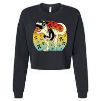 Pirate Dinosaur Retro Sunset Pi Day Cropped Pullover Crew