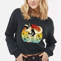 Pirate Dinosaur Retro Sunset Pi Day Cropped Pullover Crew