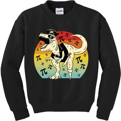 Pirate Dinosaur Retro Sunset Pi Day Kids Sweatshirt