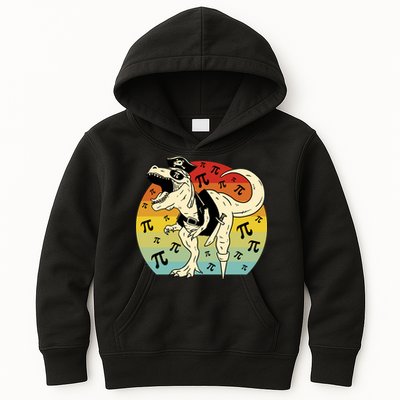 Pirate Dinosaur Retro Sunset Pi Day Kids Hoodie