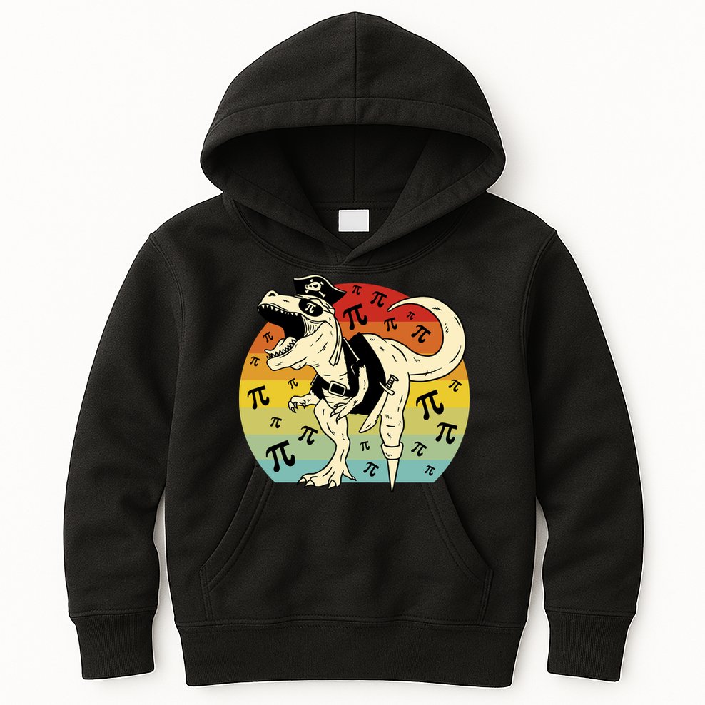 Pirate Dinosaur Retro Sunset Pi Day Kids Hoodie