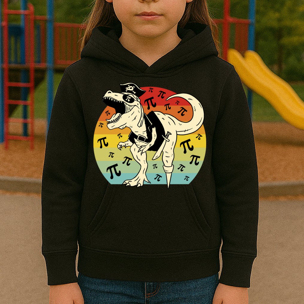 Pirate Dinosaur Retro Sunset Pi Day Kids Hoodie