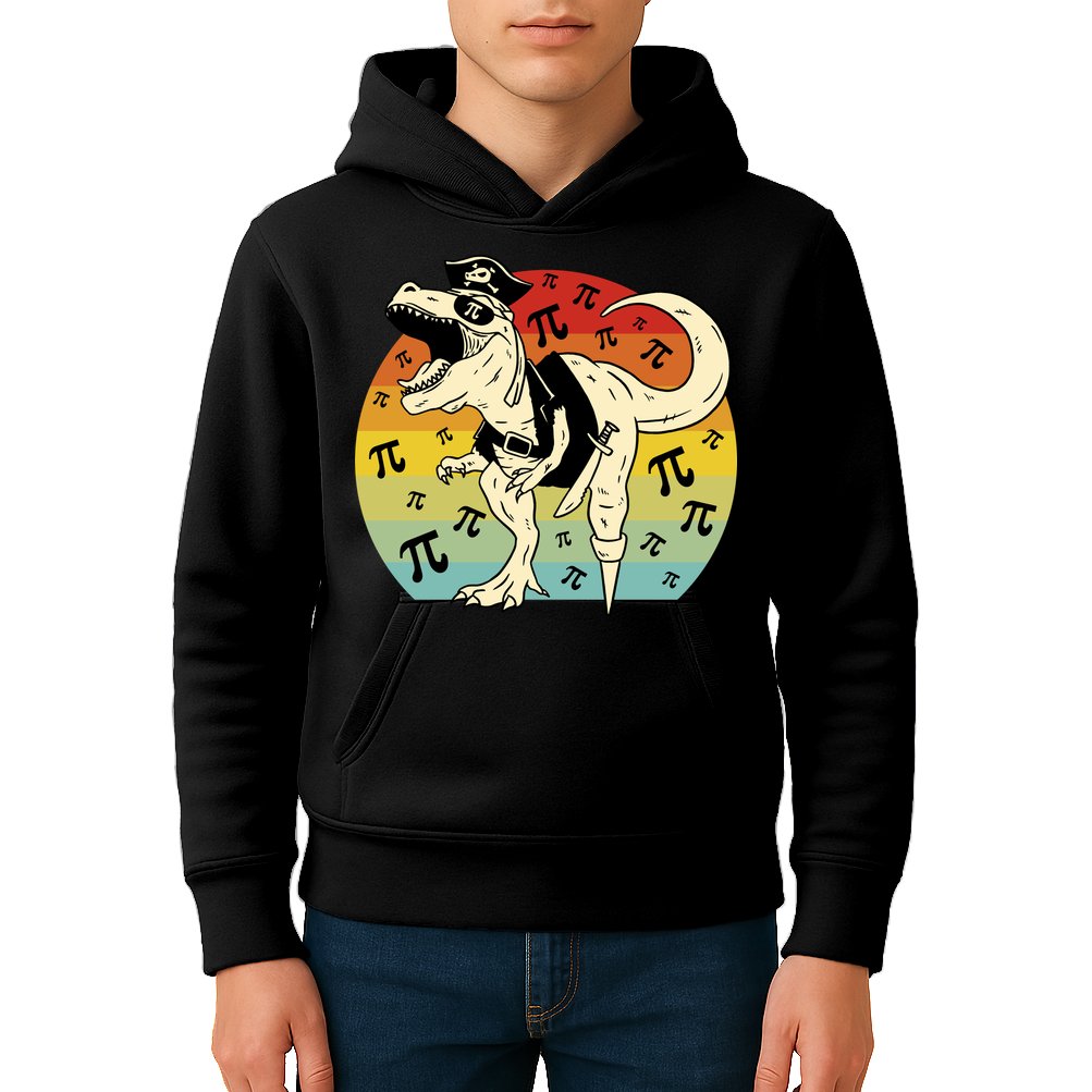 Pirate Dinosaur Retro Sunset Pi Day Kids Hoodie