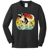 Pirate Dinosaur Retro Sunset Pi Day Kids Long Sleeve Shirt