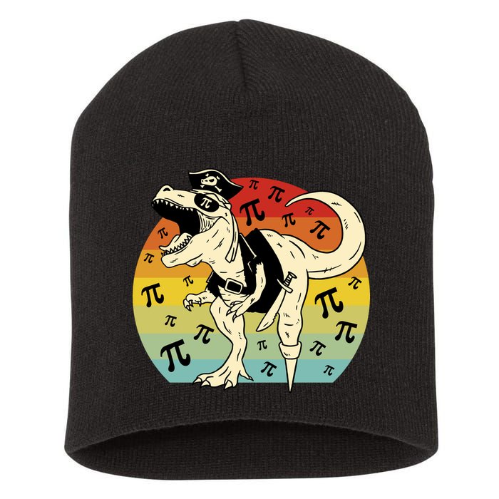 Pirate Dinosaur Retro Sunset Pi Day Short Acrylic Beanie