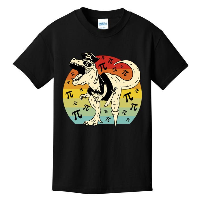 Pirate Dinosaur Retro Sunset Pi Day Kids T-Shirt