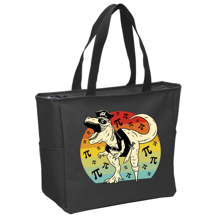 Pirate Dinosaur Retro Sunset Pi Day Zip Tote Bag