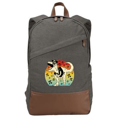 Pirate Dinosaur Retro Sunset Pi Day Cotton Canvas Backpack