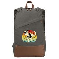 Pirate Dinosaur Retro Sunset Pi Day Cotton Canvas Backpack