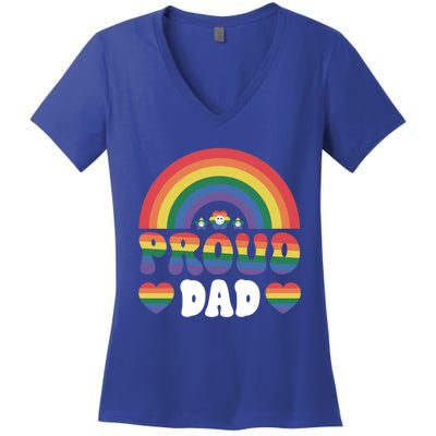 Proud Dad Rainbow Equality Pride Month Lgbt Funny Gift Women's V-Neck T-Shirt