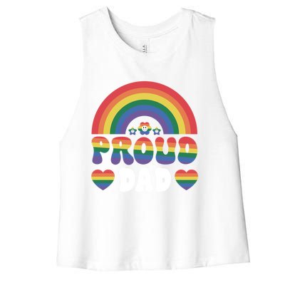 Proud Dad Rainbow Equality Pride Month Lgbt Funny Gift Women's Racerback Cropped Tank