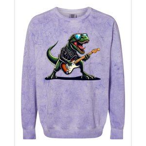 Punk Dinosaur RockN Roll Goth Dino Funny Guitar Band Great Gift Colorblast Crewneck Sweatshirt