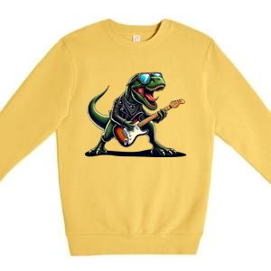 Punk Dinosaur RockN Roll Goth Dino Funny Guitar Band Great Gift Premium Crewneck Sweatshirt