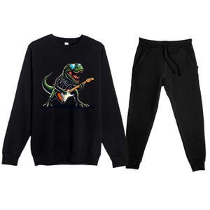 Punk Dinosaur RockN Roll Goth Dino Funny Guitar Band Great Gift Premium Crewneck Sweatsuit Set