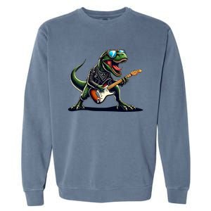 Punk Dinosaur RockN Roll Goth Dino Funny Guitar Band Great Gift Garment-Dyed Sweatshirt