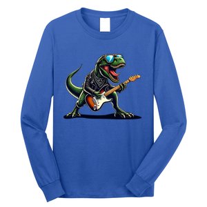 Punk Dinosaur RockN Roll Goth Dino Funny Guitar Band Great Gift Long Sleeve Shirt