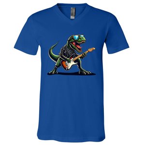 Punk Dinosaur RockN Roll Goth Dino Funny Guitar Band Great Gift V-Neck T-Shirt