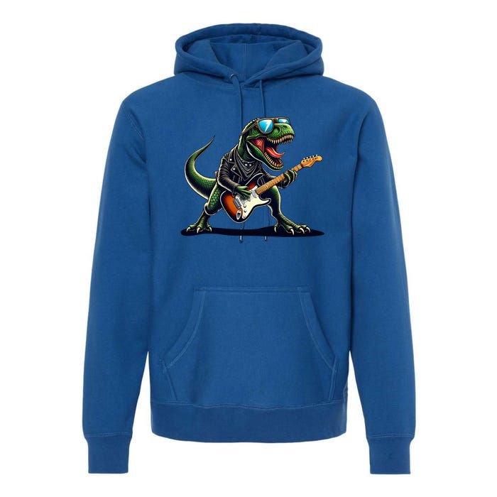 Punk Dinosaur RockN Roll Goth Dino Funny Guitar Band Great Gift Premium Hoodie