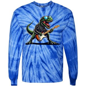 Punk Dinosaur RockN Roll Goth Dino Funny Guitar Band Great Gift Tie-Dye Long Sleeve Shirt