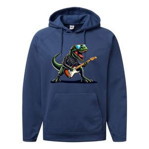 Punk Dinosaur RockN Roll Goth Dino Funny Guitar Band Great Gift Performance Fleece Hoodie