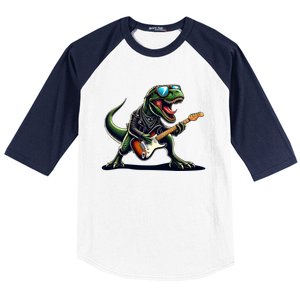 Punk Dinosaur RockN Roll Goth Dino Funny Guitar Band Great Gift Baseball Sleeve Shirt