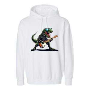 Punk Dinosaur RockN Roll Goth Dino Funny Guitar Band Great Gift Garment-Dyed Fleece Hoodie