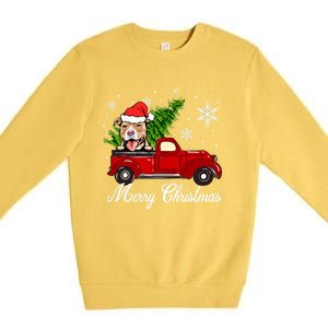 Pitbull Dog Riding Red Truck Christmas Decorations Pajama Gift Premium Crewneck Sweatshirt