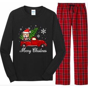 Pitbull Dog Riding Red Truck Christmas Decorations Pajama Gift Long Sleeve Pajama Set