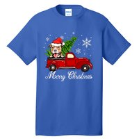 Pitbull Dog Riding Red Truck Christmas Decorations Pajama Gift Tall T-Shirt