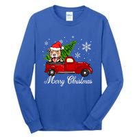 Pitbull Dog Riding Red Truck Christmas Decorations Pajama Gift Tall Long Sleeve T-Shirt