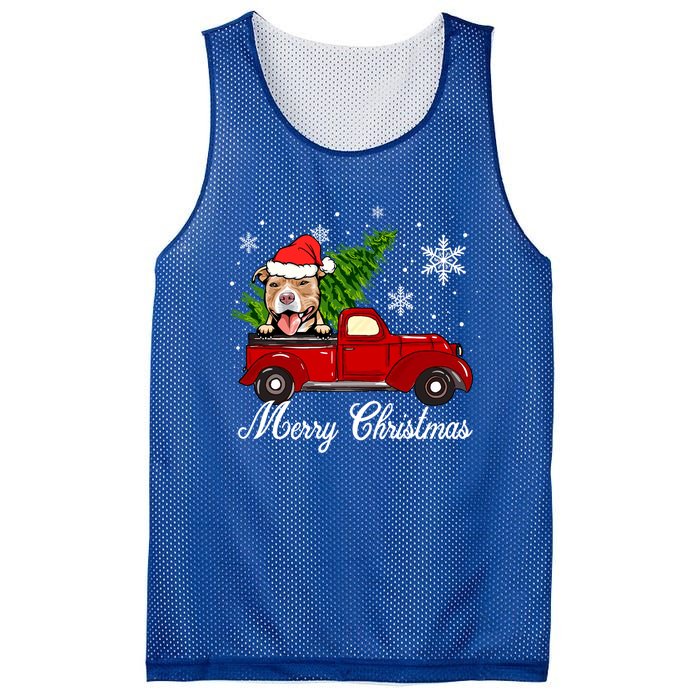 Pitbull Dog Riding Red Truck Christmas Decorations Pajama Gift Mesh Reversible Basketball Jersey Tank