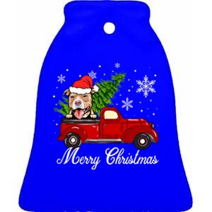 Pitbull Dog Riding Red Truck Christmas Decorations Pajama Gift Ceramic Bell Ornament