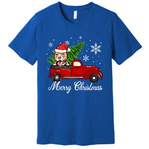 Pitbull Dog Riding Red Truck Christmas Decorations Pajama Gift Premium T-Shirt