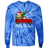 Pitbull Dog Riding Red Truck Christmas Decorations Pajama Gift Tie-Dye Long Sleeve Shirt