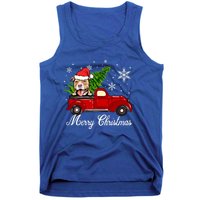 Pitbull Dog Riding Red Truck Christmas Decorations Pajama Gift Tank Top