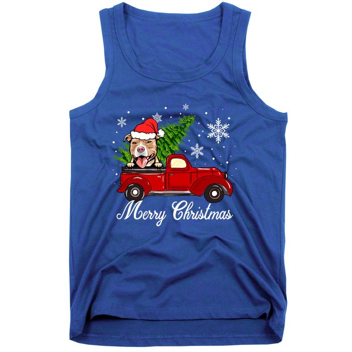 Pitbull Dog Riding Red Truck Christmas Decorations Pajama Gift Tank Top