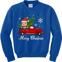 Pitbull Dog Riding Red Truck Christmas Decorations Pajama Gift Kids Sweatshirt